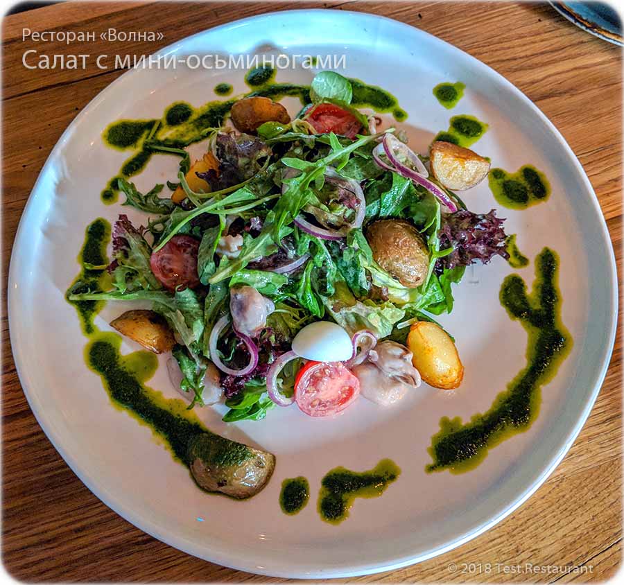 `Салат с мини-осьминогами` в `Волна` - фото блюда