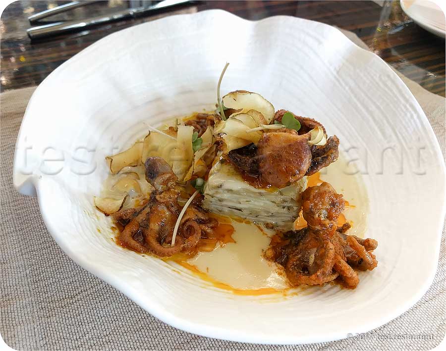 `Грате из иерусалимского артишока «бейби» осьминогом` в `Север-Юг` - фото блюда