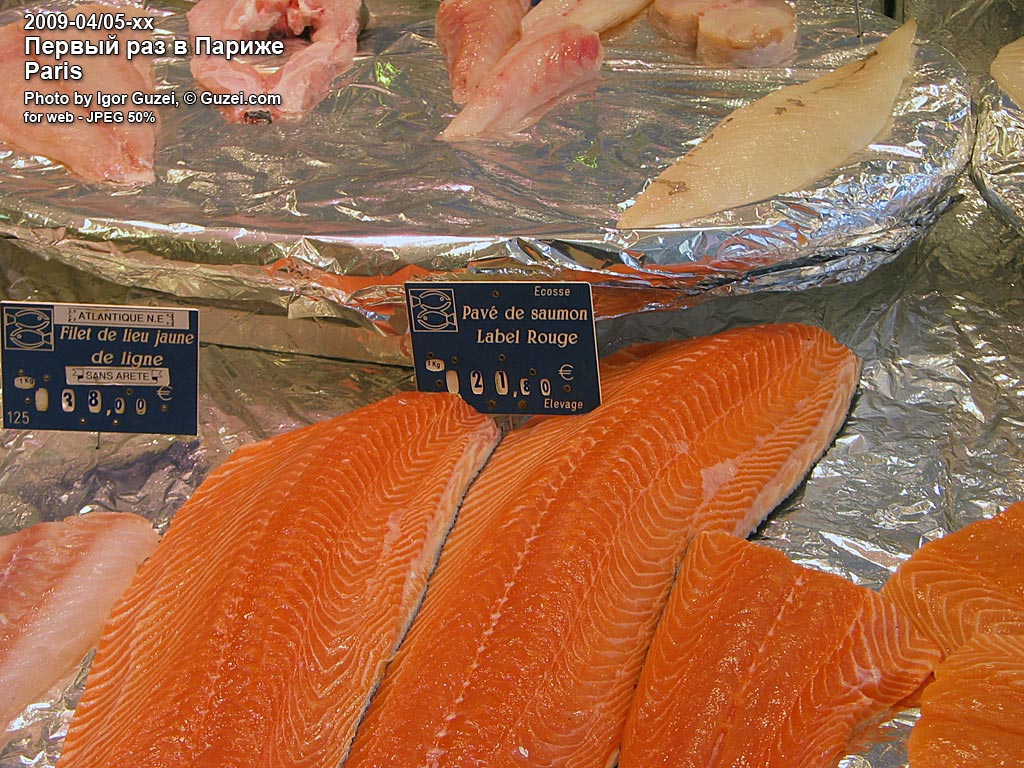 Филе сёмги (лосося) на парижском рынке - 21.80 - Первый раз в Париже (Париж) 2009-05-02 09:18:04